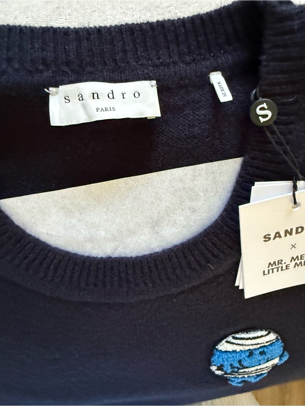 NWT Sandro Paris x Mr. Men Little Miss "Mr. Bump" Wool Jumper/Sweater Navy-Sz XL
